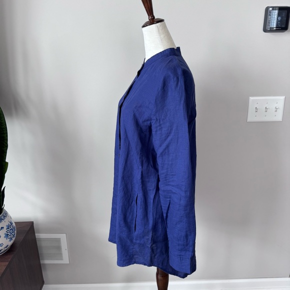 Like new! Eileen Fisher Linen Button-Up Mandarin Collar Cover Up Shirt Dress - Picture 6 of 7